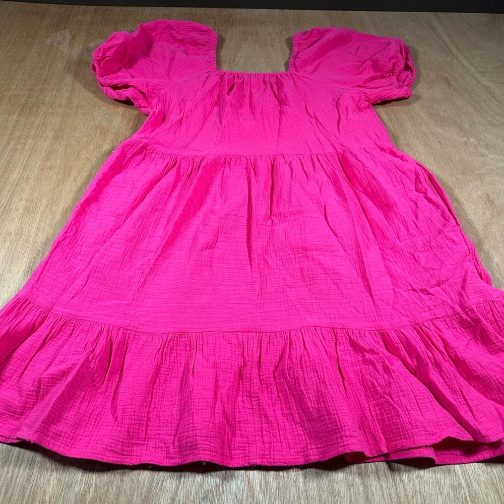 Universal Thread Pink Gauze Tiered Dress Puff Sleeve Cotton Womens Medium